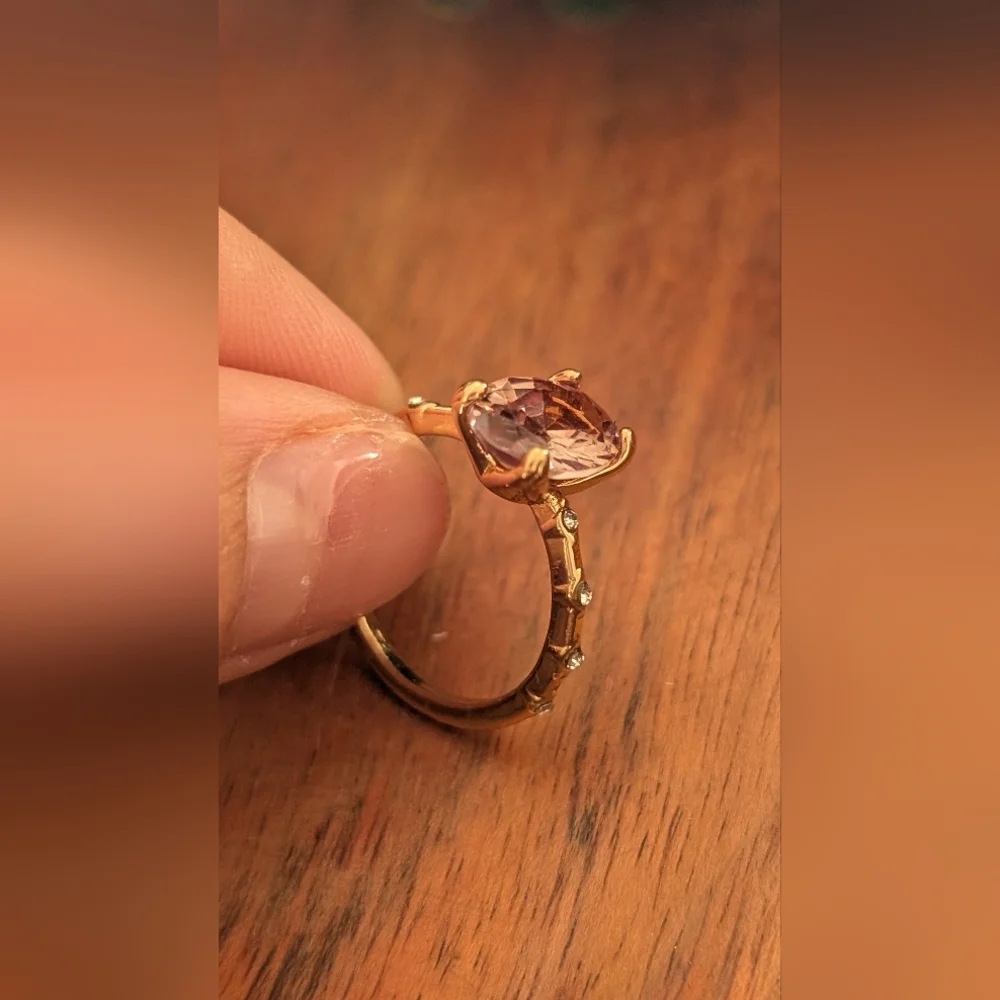 Fashion Jewelry Faux Diamond Brown and Gold Ring Size 7 - Picture 2 of 4